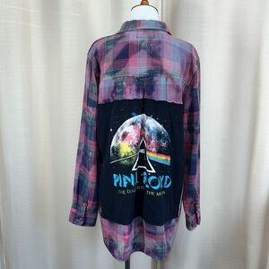 Pink Floyd bleach burnout tie dye patch fringe button down shirt jacket